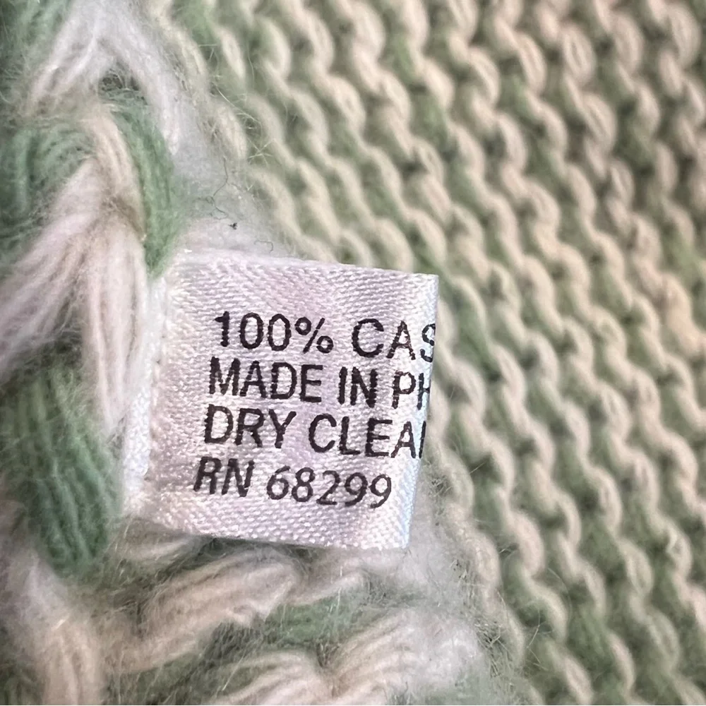 Bloomingdale’s 100% Cashmere Scarf & Glove Set Green Cream Variegated Knit EUC